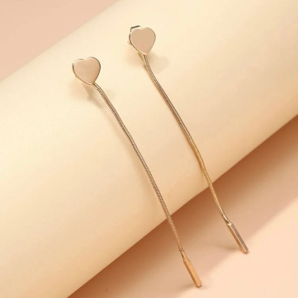 NEW Long gold dangle earrings, heart tassel earrings, Gold tassel heart earrings
